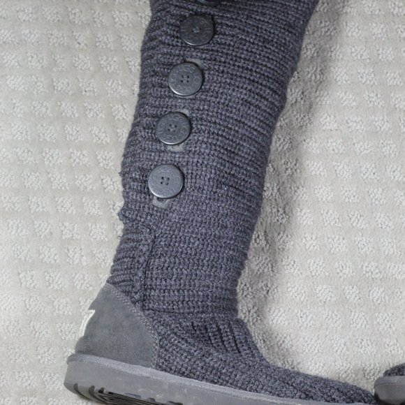 Ugg Size 8 Classic Cardy Boots Tall Pull On Slouchy Foldable Grey Knit Sweater - Picture 6 of 10